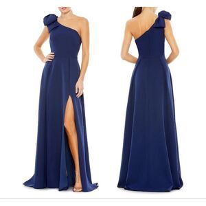 IEENA for Mac Duggal Bow One Shoulder A-Line Gown Midnight Size 14 NWT